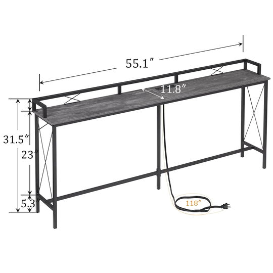 Console Table with 2 Outlet and 2 USB Ports,Entryway Table Narrow Charging Station Sofa Table