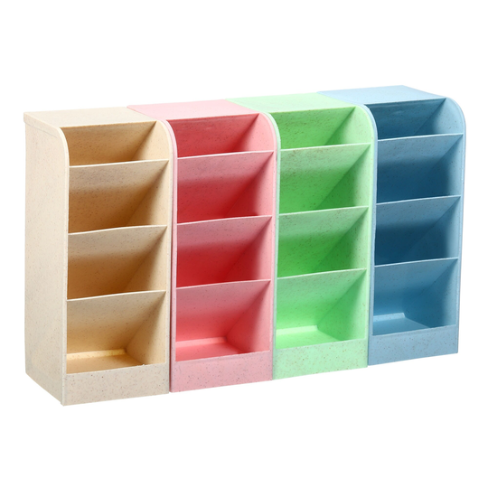 4pcs Pen Holders Desk Organizer 4-Slot Pencil Stationery Storage Box - Multicolor