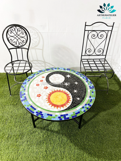 Customizable Yin Yang Mosaic Table For Outdoor-Indoor Coffee 100% Handcrafted Round