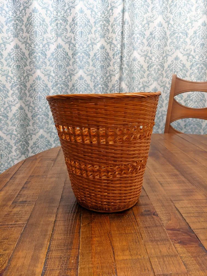 Wicker Woven Garbage Can Bohemian Trash Bin Boho Texture Home Bathroom