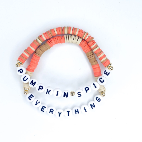 Pumpkin Spice Bracelet/Custom Beaded Heishi Fall Halloweenbracelet Personalized Name