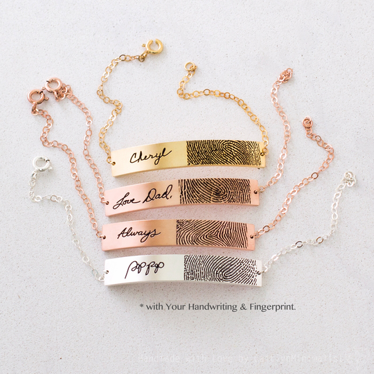 Custom Fingerprint Bracelet Actual Handwriting Jewelry Personalized Engraved Bar Memorial Gift Mom Grandma Bm20