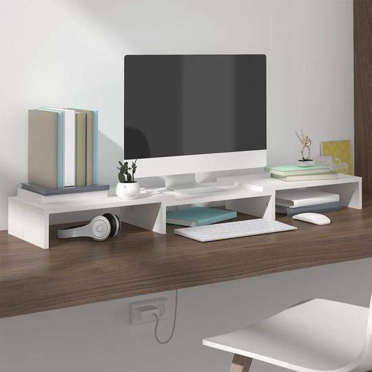 vidaXL Monitor Stand White 31.5"x9.4"x4.1" Solid Wood Pine - 31.5" x 9.4" x 4.1"