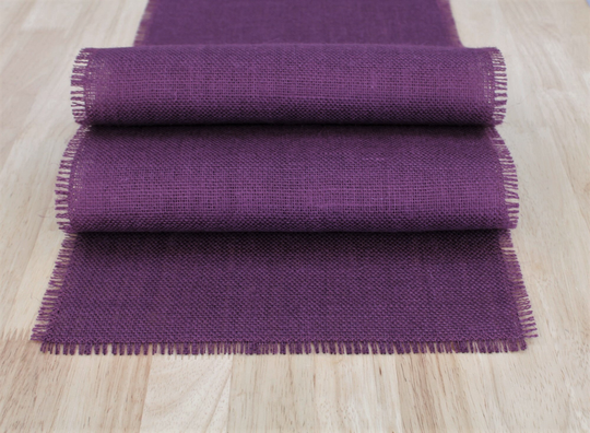 Mulberry Burlap Table Runner With Fringe