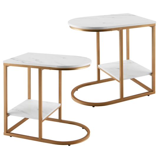 Costway 2Pcs C-shaped Side Table 2-Tier End Table w/ Storage Modern