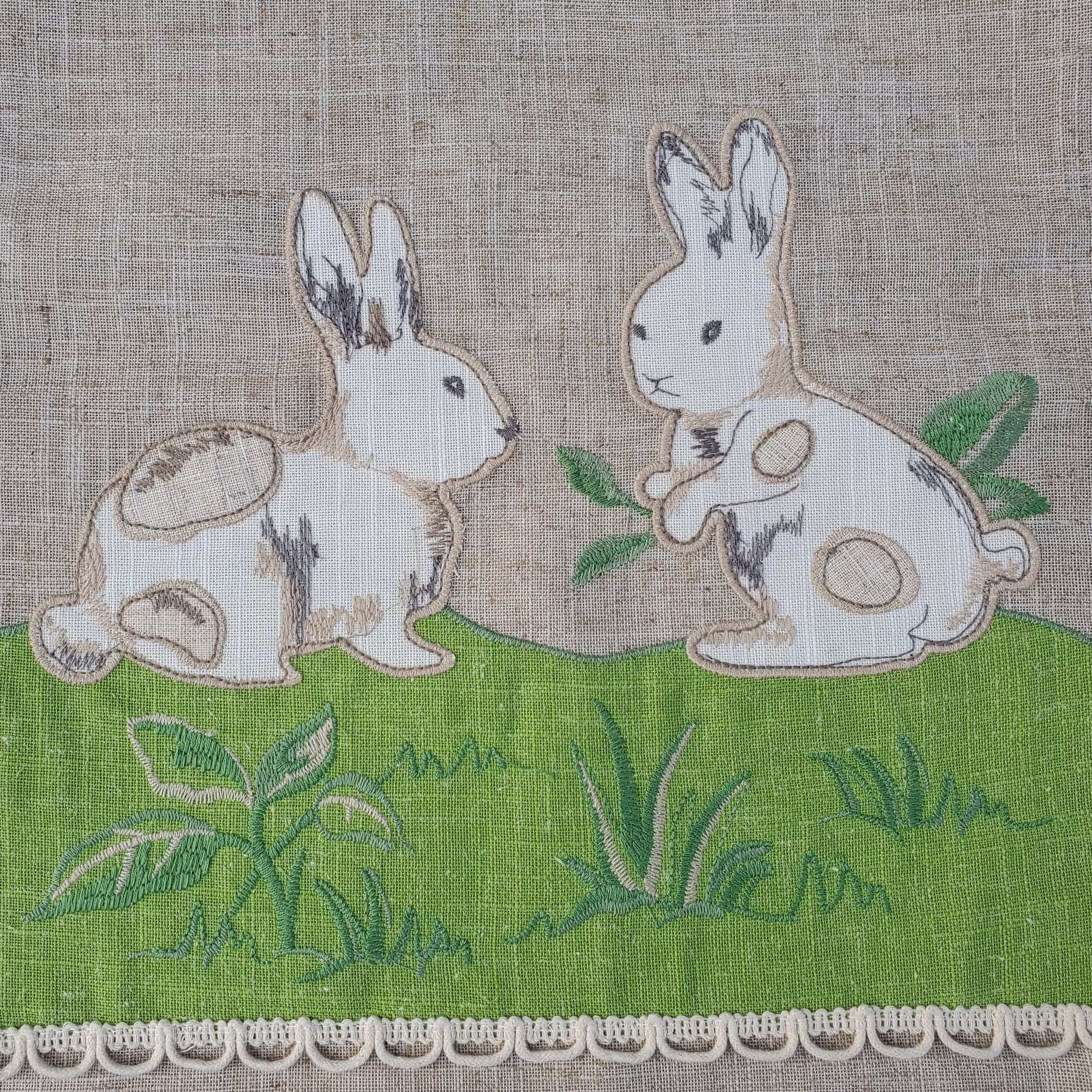 White Easter Bunny Rabbit Linen Table Runner Scarf - Wheat Design 72" X 13" Spring Bella Lux
