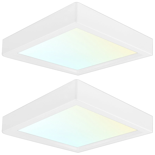 Luxrite 4" Square LED Flush Mount Fixture 10W 3 Color Selectable 600 Lumens Dimmable Damp Rated ETL Listed 2 Pack