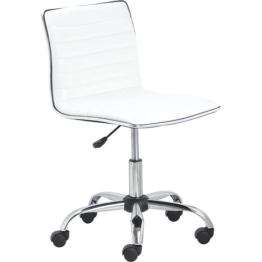 Swivel Mid Back Armless Ribbed Designer Task Chair Leather Soft Upholstery Office Chair - White