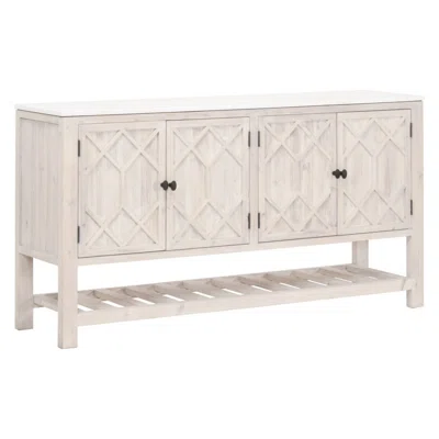 Media Sideboard With 2 Cabinets And Quartz Top, White