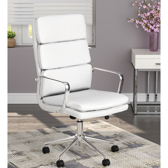 Contemporary Modern Design High Back White Office Chair with Chrome Base