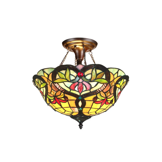 Bertram Tiffany Style Victorian Design 2-light Dark Antique Bronze Semi-Flush Mount