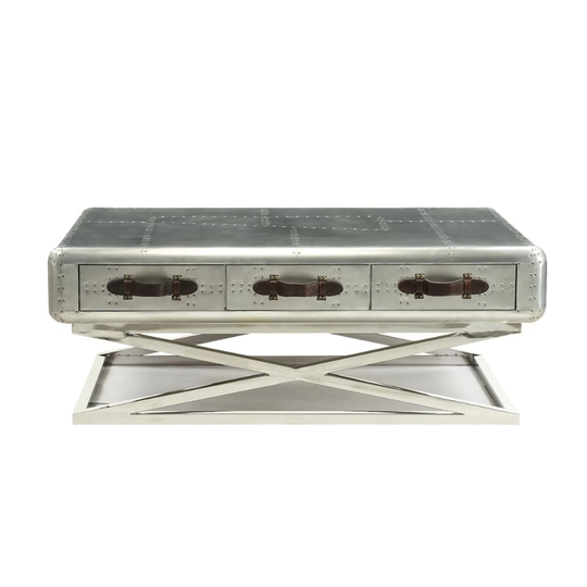 3 Drawers Coffee Table with Metal Base in Aluminum