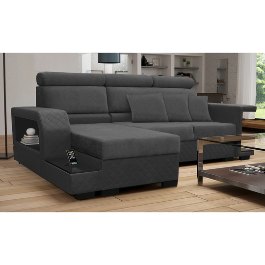 Aliso Modern Grey Fabric Upholstered Convertible Sectional Sofa with Left Facing Storage Chaise