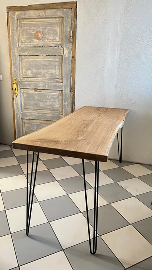 160 X 60cm Solid Oak Table, Live Edges, Hairpin Legs. Oak Desktop, Table With Ready To Ship & One Of Kind, European Slab