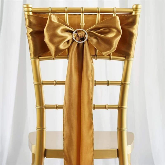 5 Pack | Gold Satin Chair Sashes 6"x106"