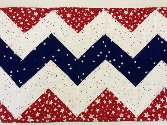 Patriotic Quilted Table Runner, Americana Stars Zig Zag Man Cave Decor