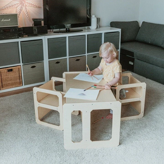 Montessori Wooden Kids Play Table Set, Toddler Set Or Preschool Learning Or Chair, Weaning Table, Kids Table For