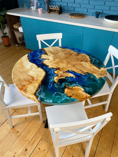 Round Dining Tables, Live Edge Epoxy River Table, Room Kitchen Custom Order, Resin Table For Cafe/Bar