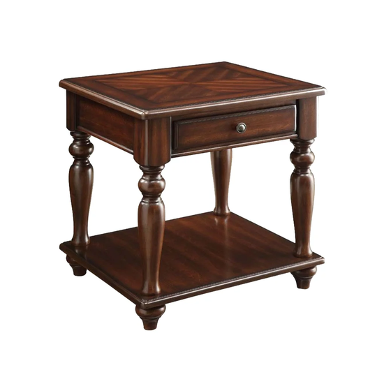 1 Drawer and 1 Bottom Shelf Wood End Table in Walnut Finish