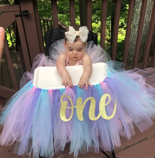 High Chair Tutu, Pink & Aqua Highchair Tutu, Pastel Carousel Banner, Girls First Birthday Smash Cake Party, Cover, 1st