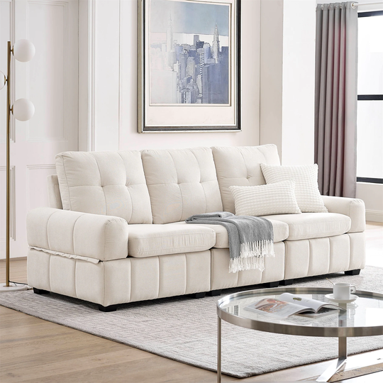 3-seat Tufted Sofa with Storage Space
