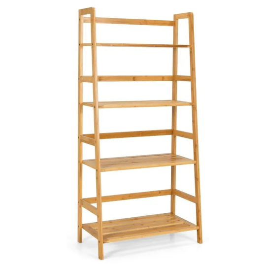 4-Tier Bamboo Bookshelf Ladder Shelf Plant Stand Rack-Natural - Natural wood color - 22.5" x 12.5" x 48" (L x W x H)