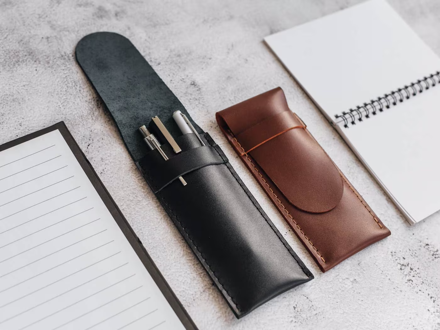 Fountain Pen Case, Custom Leather Pencil Holder, Men's Office Accessories, Engraved Sleeve, Stationery Christmas Gift