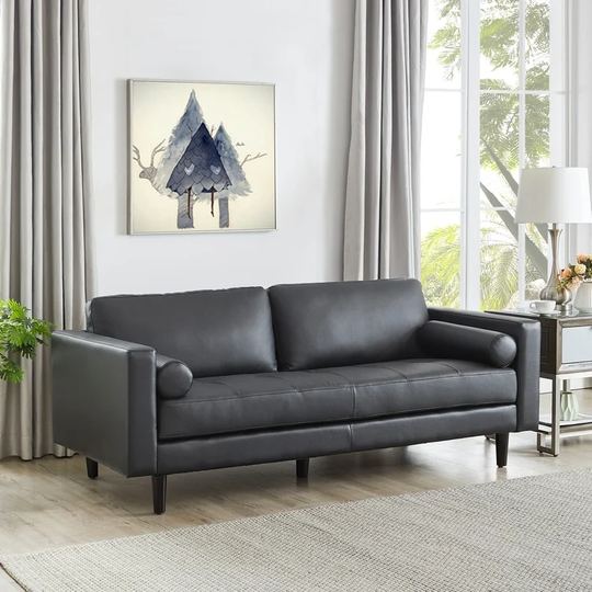 Marisa Top Grain Genuine Mid-Century Leather Sofa Couches for Living Room Furniture