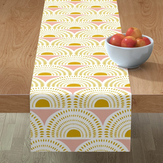 Boho Geometric Table Runner - Aurora By Heatherdutton Blush & Goldenrod Baby Girl Nursery Cotton Sateen Spoonflower