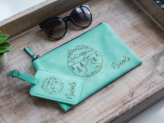 Personalized Leatherette Travel Bag - Pouch Makeup Pencil Cosmetic Engraved Gifts For Her Vacay Mode