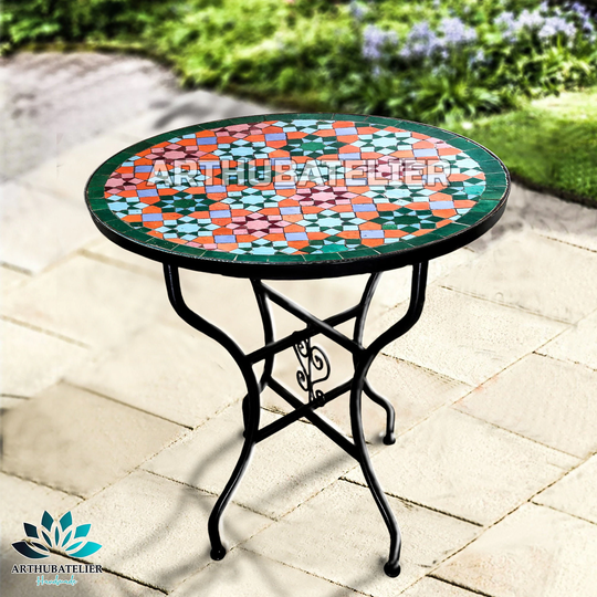 Table Mosaic, Outdoor-Indoor Coffee 100% Handcrafted Round Mosaic Moroccan Luxury Table Decor