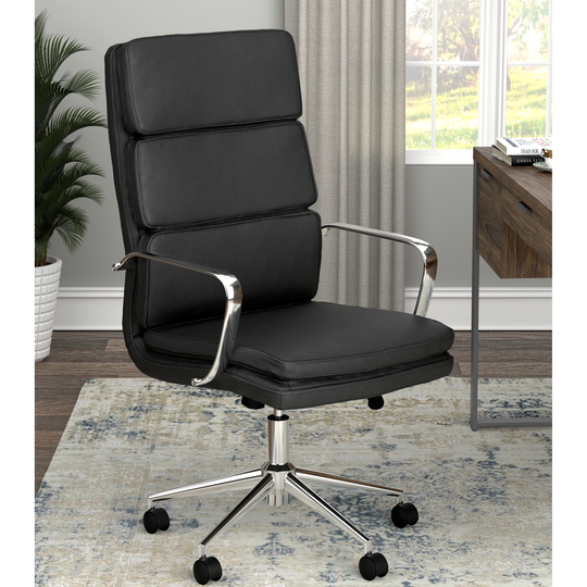 Contemporary Modern Design High Back Black Office Chair with Chrome Base