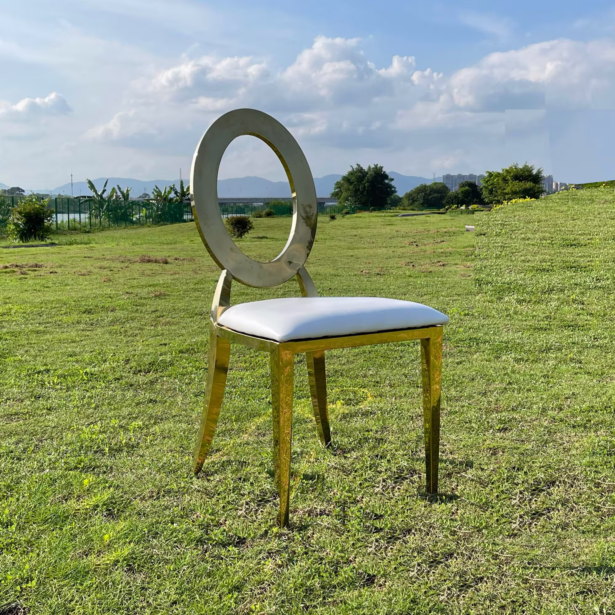 O Shape Changeable Gold Dining Chair Stainless Steel Room Bridal Shower Decor Wedding Events Birthday Party