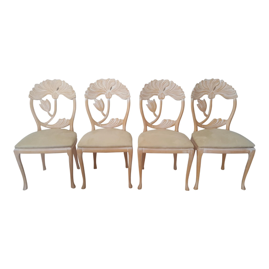 4 Italian Art Nouveau Carved Wood Floral Back Dining Chairs Morris Style By Andre Originals