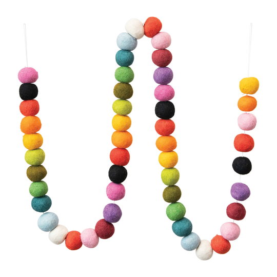 Wool Felt Ball Garland - Multi Color - 72.0"L x 2.0"W x 2.0"H