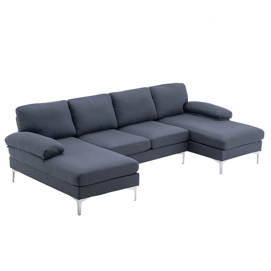 U-Shaped Fabric 4 Seats Sectional Sofa with Two Chaises