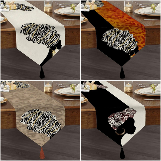African Girl Table Runner|High Quality Triangle Dining Authentic Runner|Traditional Decor|Ethnic Design Tasseled Runner