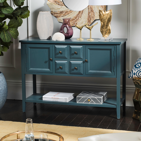 SAFAVIEH Charlotte Slate/ Teal Storage Sideboard - 45.7" x 15" x 34"