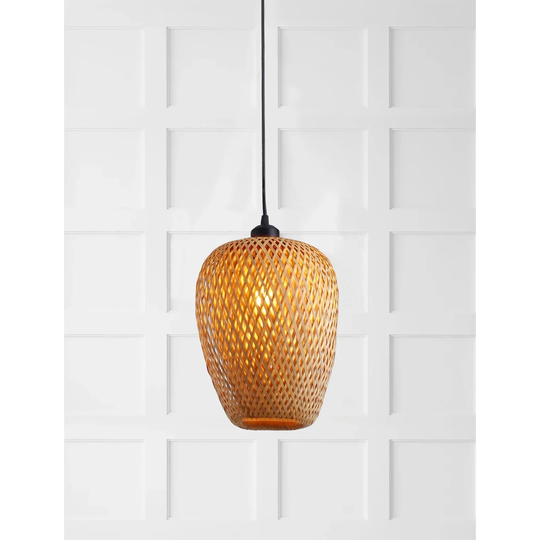 Vintage Rustic 1-Light Woven Rattan Farmhouse Bamboo Pendant Light