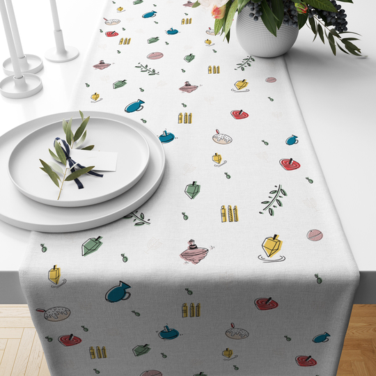 Hanukkah Themed Table Runner | Jewish Holiday Chanukkah Illustration Gifts Gift Idea Fun Chanuka