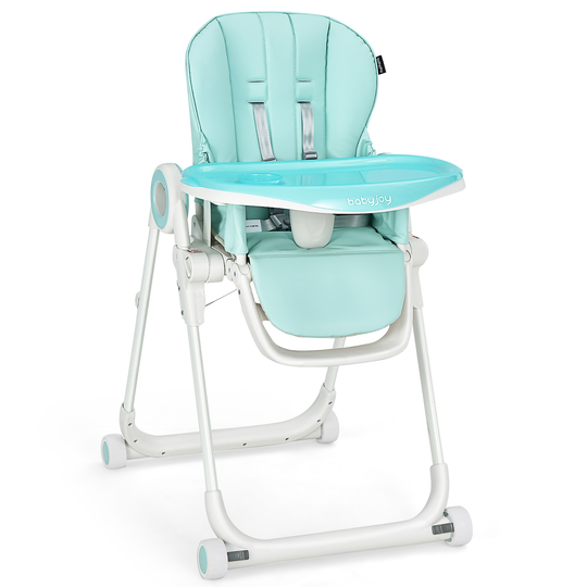 Baby High Chair Foldable Feeding Chair w/ 4 Lockable Wheels