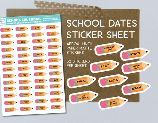 School Calendar Pencil Stickers, School Dates, Labels For School, Test, Study, Days Off, Student Stationary, Classroom, Home Sticker