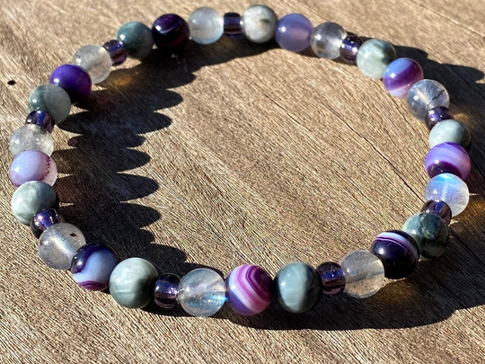 Banded Agate, Labradorite & Chrysoberyl Healing Stone Bracelet Or Anklet With Positive Energy