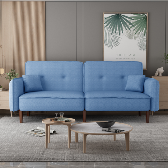 Convertible Folding Futon Sofa Bed Polyester Upholstered Adjusting Backrest Loveseat Sofa Living Room with Solid Wood Leg