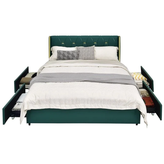 Queen/Full Size Linen Headboard 4 Drawer Storage Platform Bed