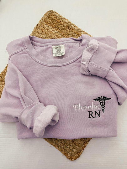 Nurse Comfort Colors Sweatshirt| Embroidered Personalized Crew Neck| Shirt