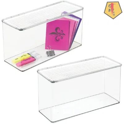 Plastic Home Office Storage Organizer Box Containers With Hinged Lid For Desktops - Holds Pens, Pencils, Sticky Notes, Highlighters, Staples, And Supp