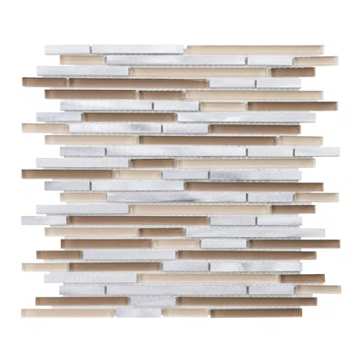 Beige Glass Metal Aluminum Linear Mosaic Sheet Tile By Modket
