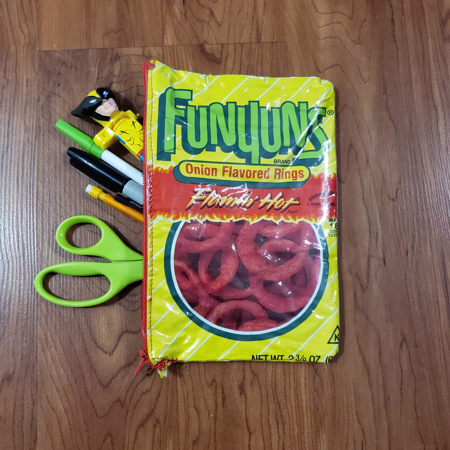 Hand Made Flamin Hot Funyuns Bag Onion Flavored Rings 8" X 5" With Working Zipper Fun Pencil Pens Office Decor Collectable Gift By Me