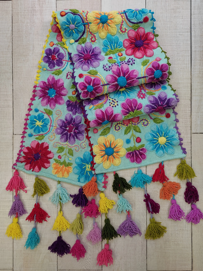 Ethnic Table Runner, Colorful Boho Embroidered Wedding Gift Floral Hippie Peruvian Wall Tapestry